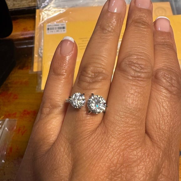 Sterling Silver All Moissanite Double solitaire Stone Ring size 7 GRA Certified - Picture 3 of 9